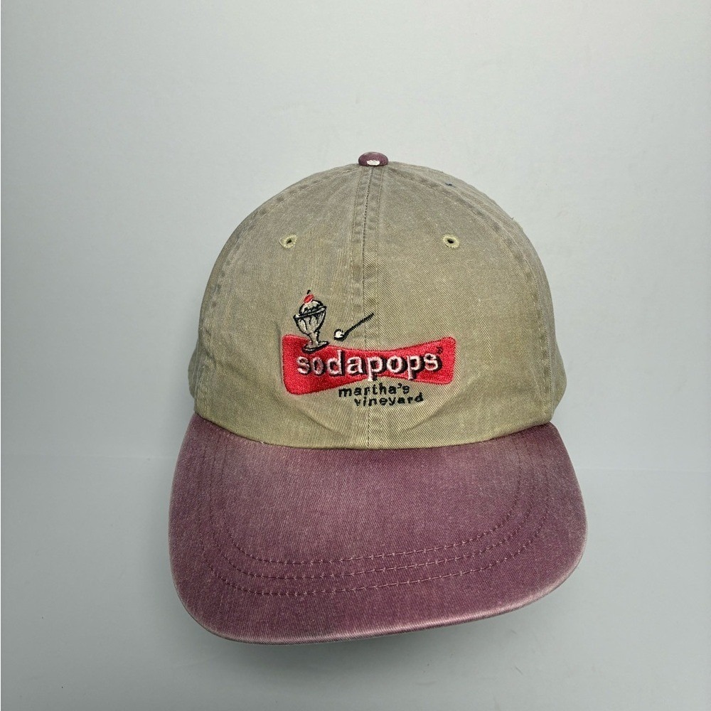 VINTAGE Adams Sodapops Martha's Vineyard Hat Distressed Dad Cap Leather Strap